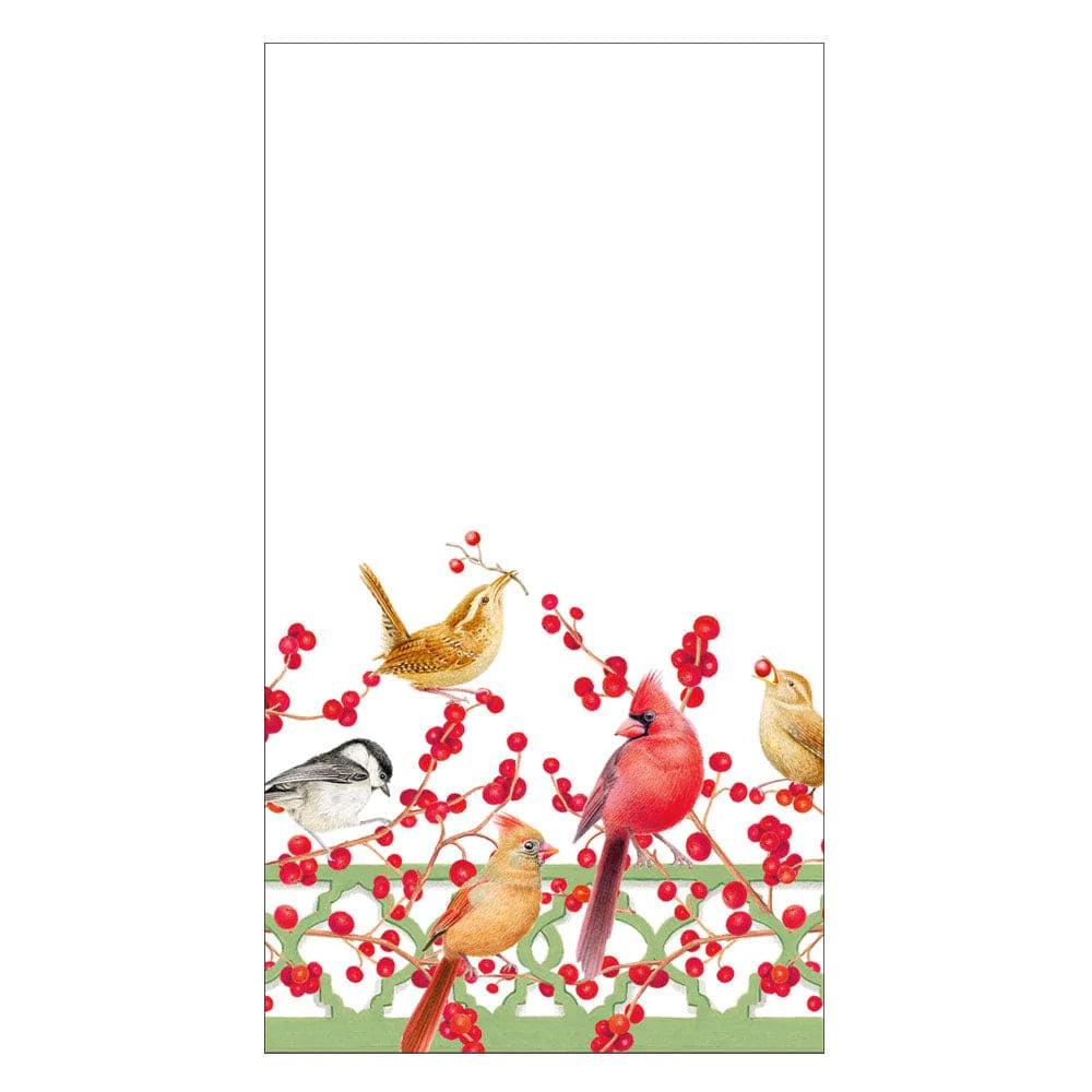 WINTER BIRDS AND BERRIES - RECYCLED GUEST TOWEL