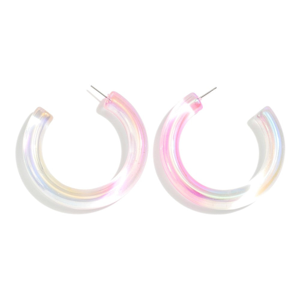 IRIDESCENT GRADIENT HOOP EARRINGS - PINK - A. Dodson's