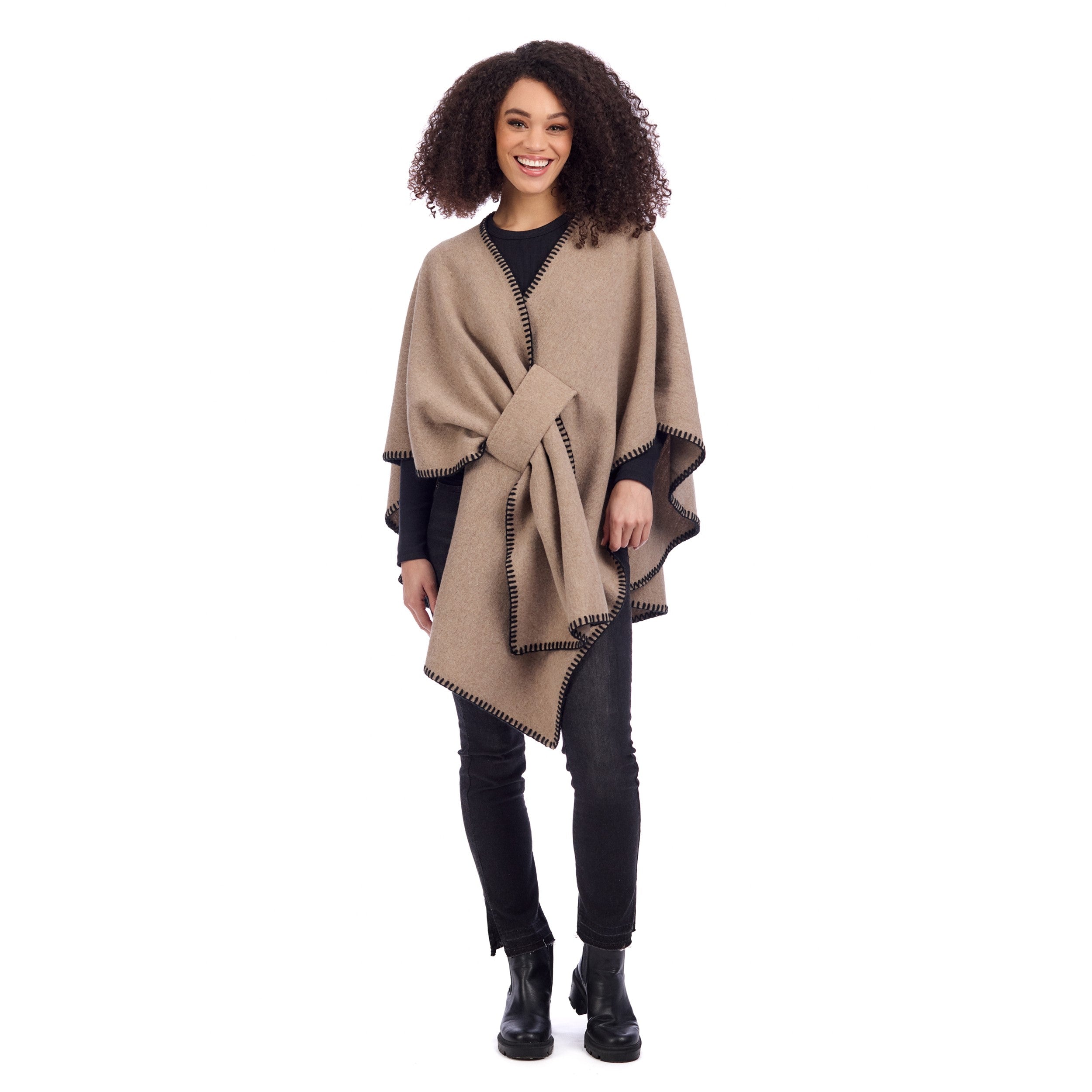 Oatmeal Hayword Blanket Stitch Poncho By Mud Pie