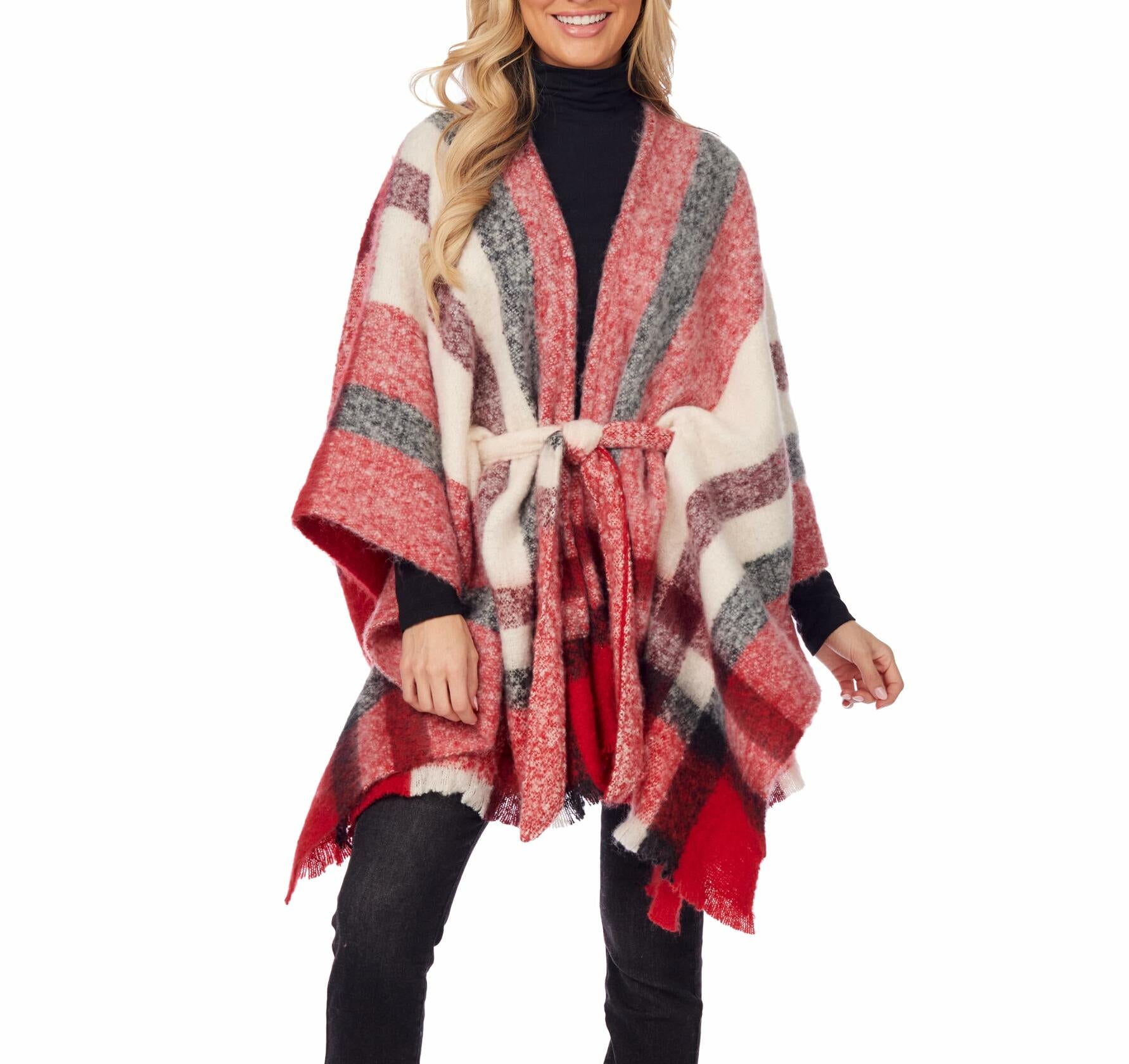 Brinley Belted Poncho, Red By Mud Pie