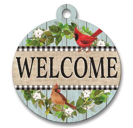 WELCOME WITH PAIR OF CARDINALS - ADOORNAMENTS - A. Dodson's