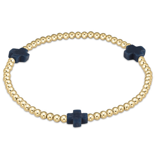 signature cross gold pattern 3mm bead bracelet - navy by enewton - A. Dodson's