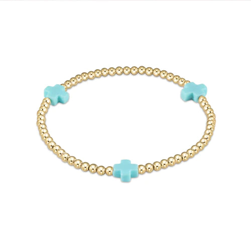 egirl signature cross gold pattern 3mm bead bracelet - turquoise by enewton - A. Dodson's
