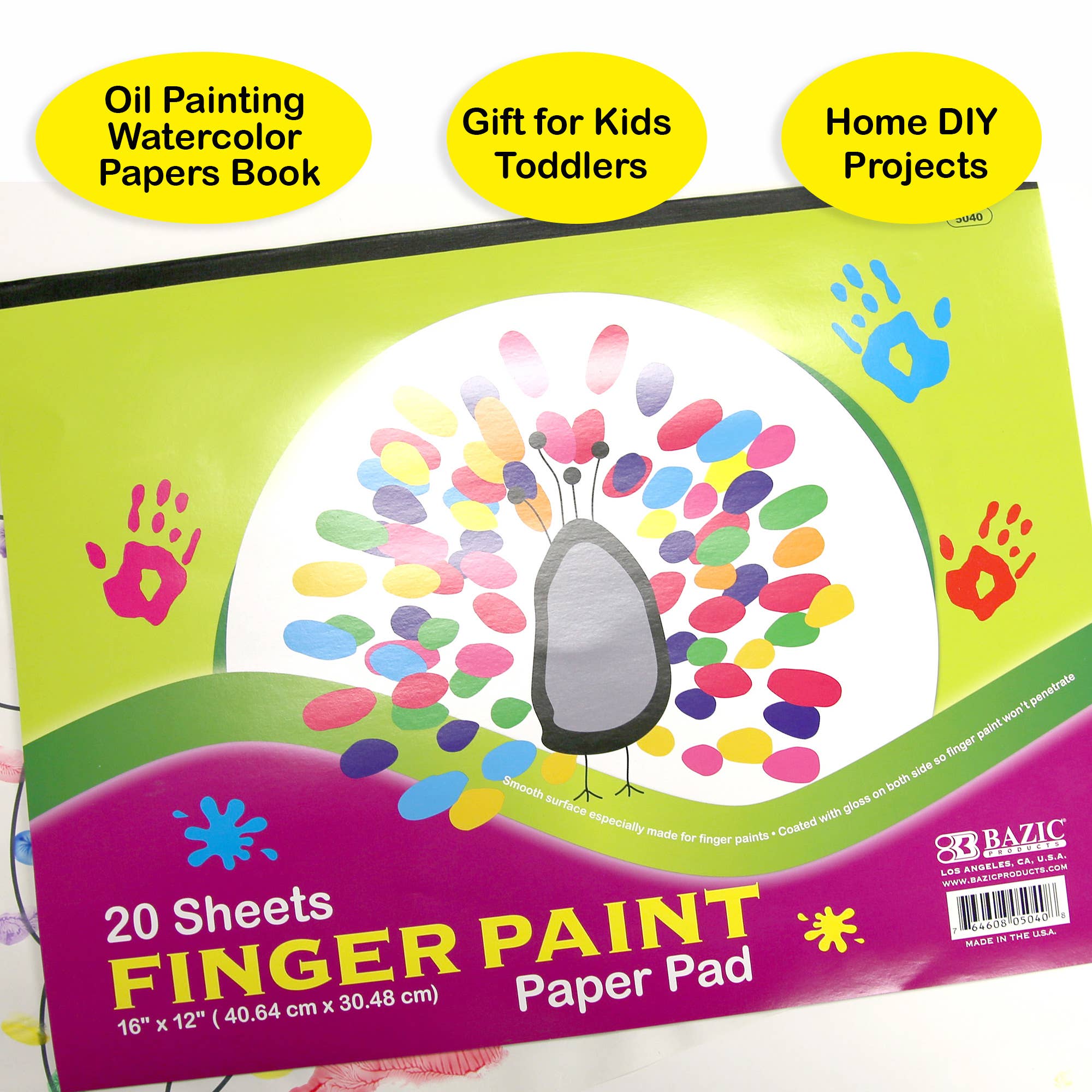 Finger Paint Paper Pad, Glossy, 16 x 12 In, 20 Sheets