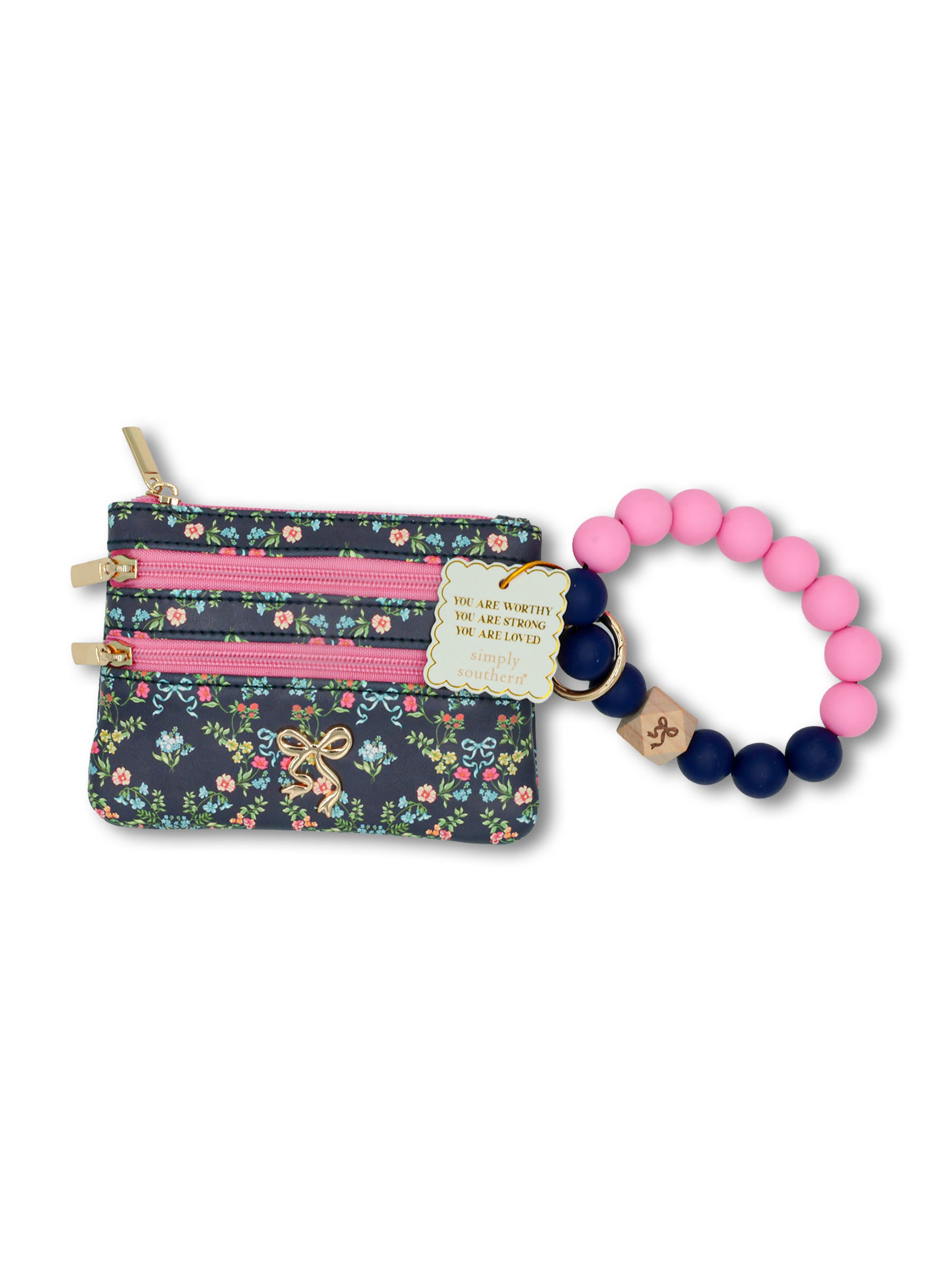 Simply Southern Beaded Bangle Wallet - Navy Ribbon Floral by Simply Southern