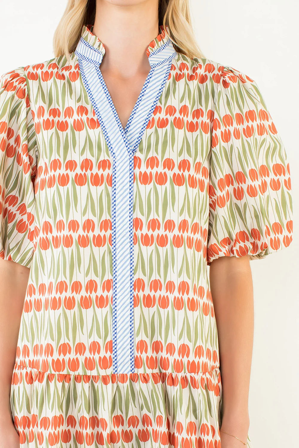 Marisa Puff Sleeve Geometric Pattern Dress