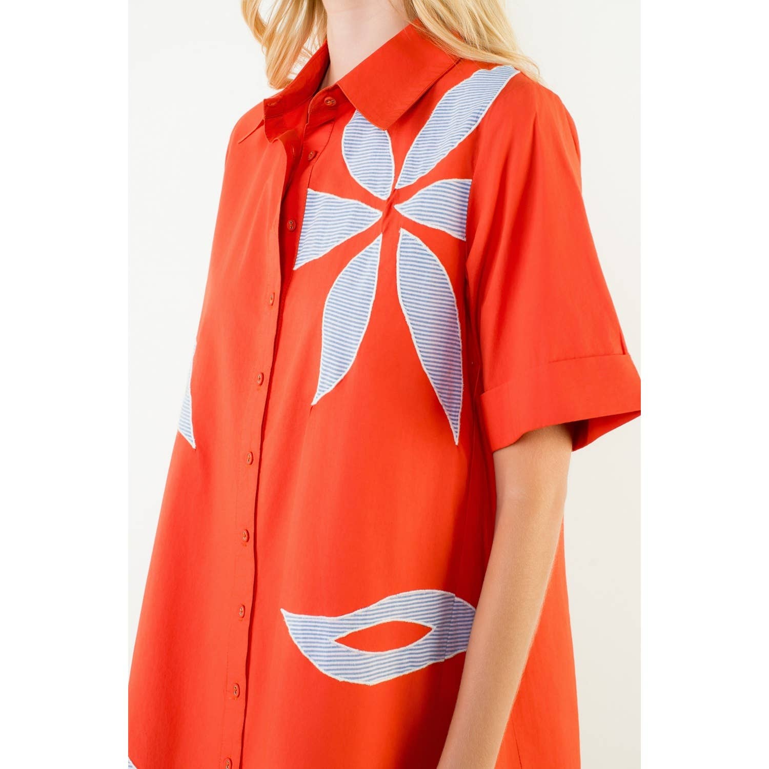 Tia Short Sleeve Floral Embroidery Dress