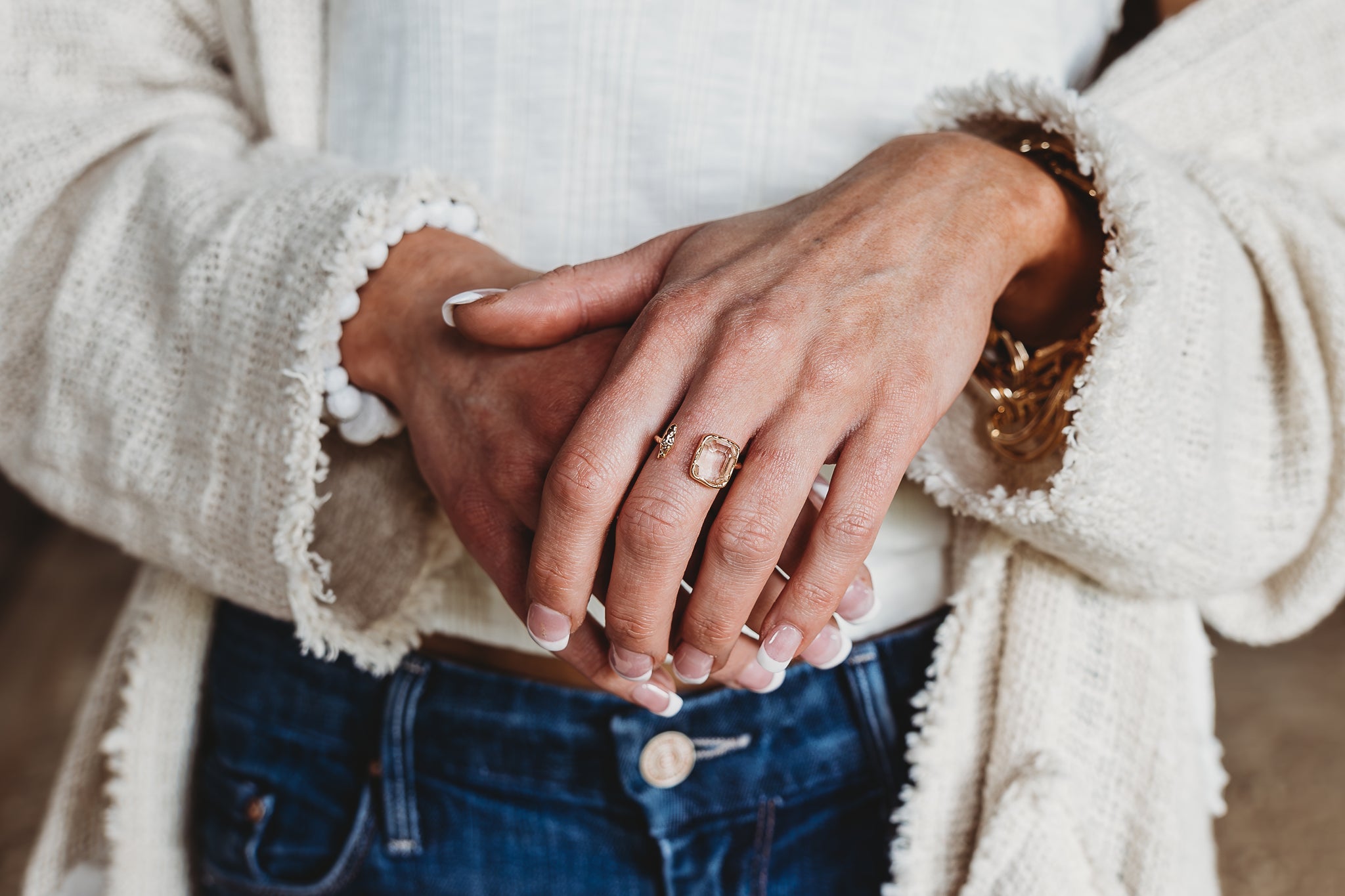 Clara - Hammered Gold Adjustable Ring by Leslie Curtis - view 2