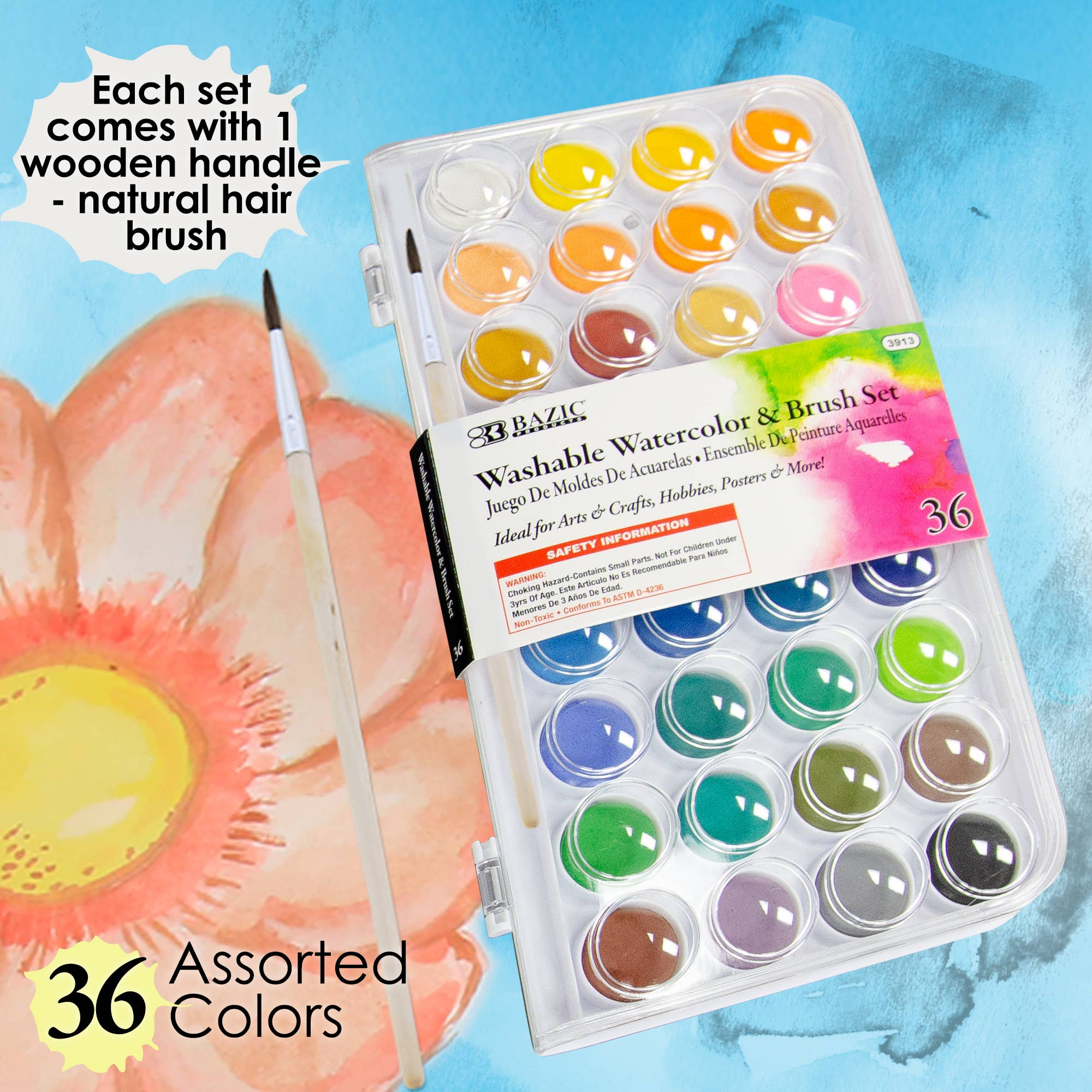 36-Color Watercolor Set with Brush