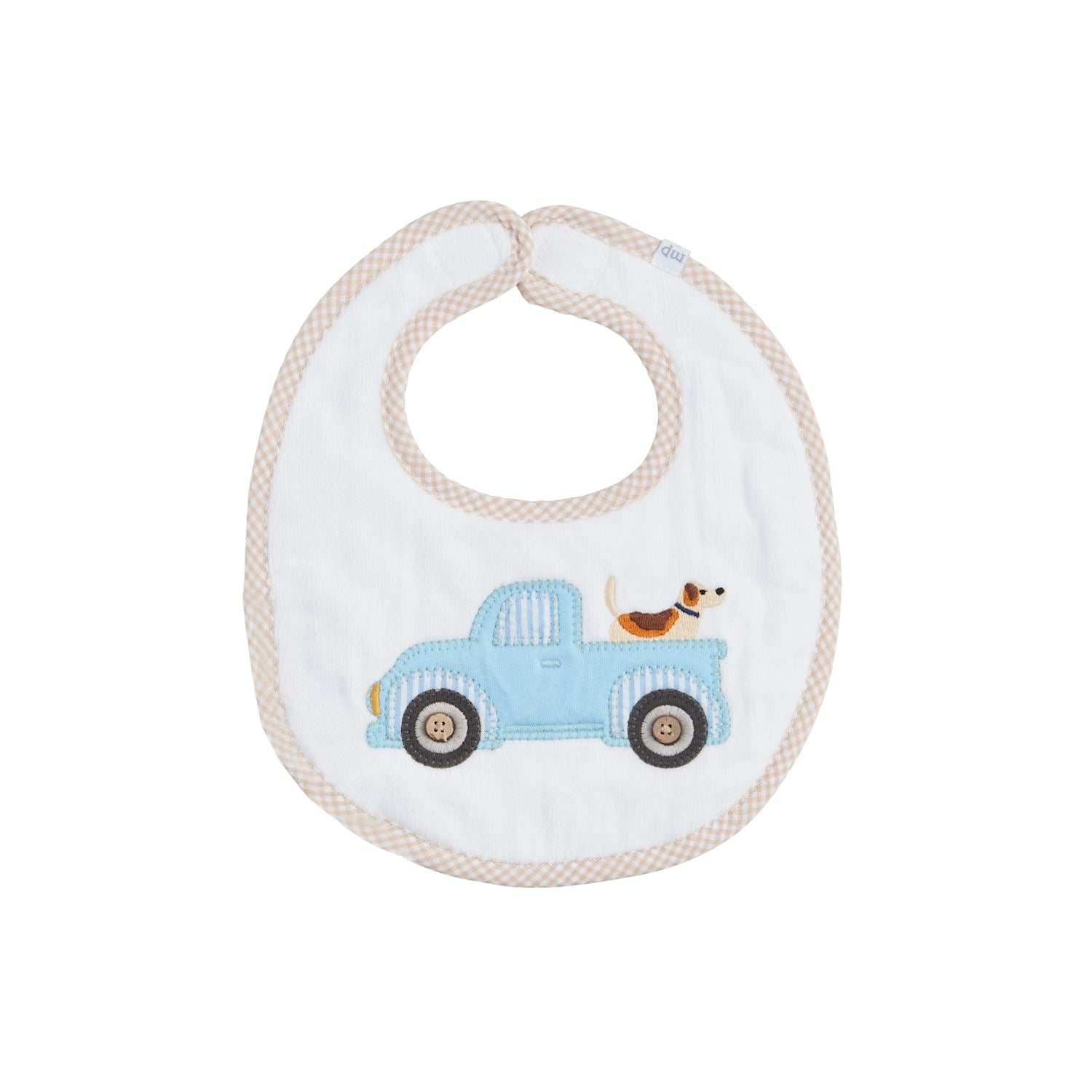 BLUE TRUCK Applique Bib By Mud Pie