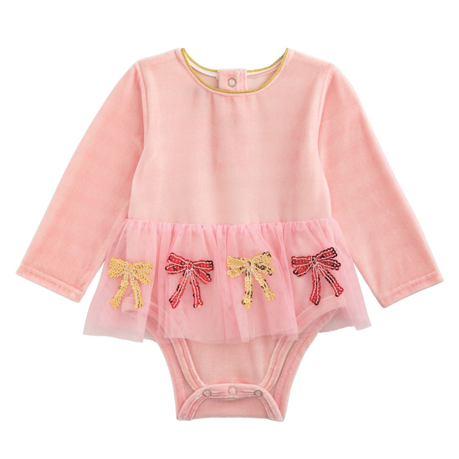 Velour Sequin Bow Tutu Crawler By Mud Pie