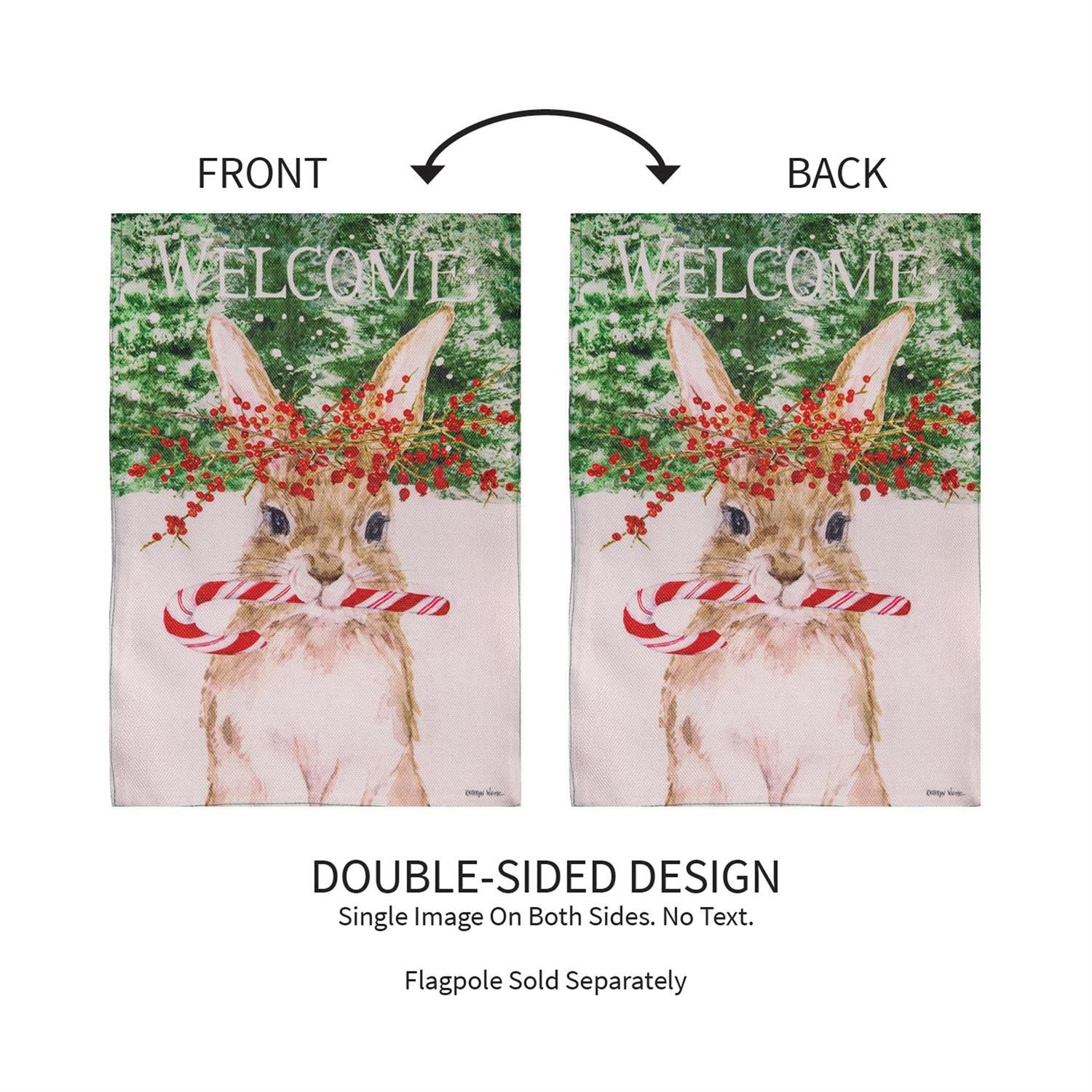 Candy Cane Rabbit Burlap Garden Flag