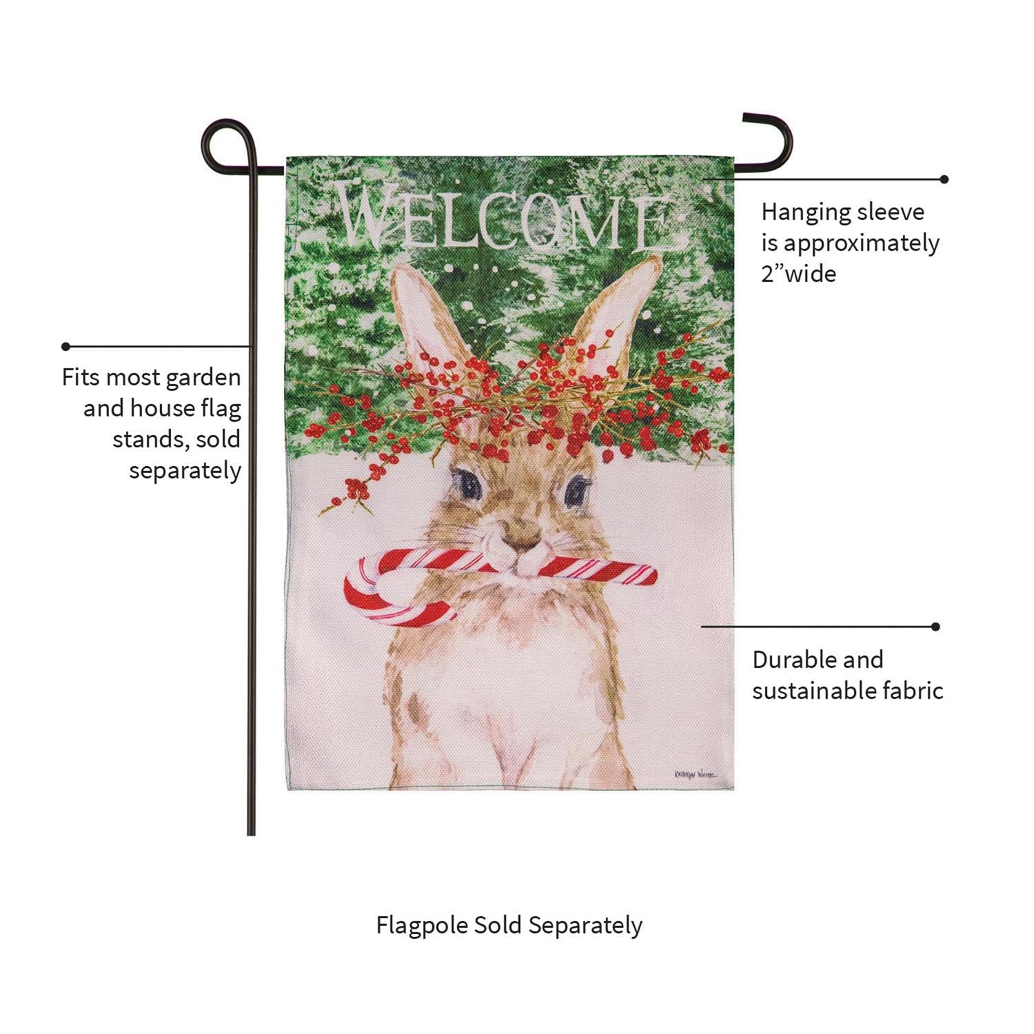 Candy Cane Rabbit Burlap Garden Flag