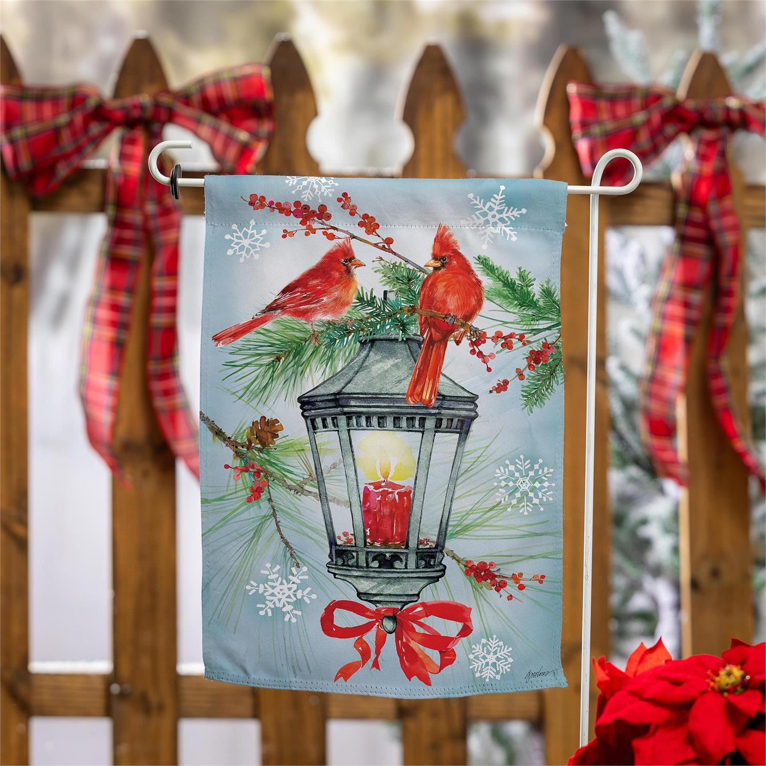 Cardinal Lantern Suede Garden Flag