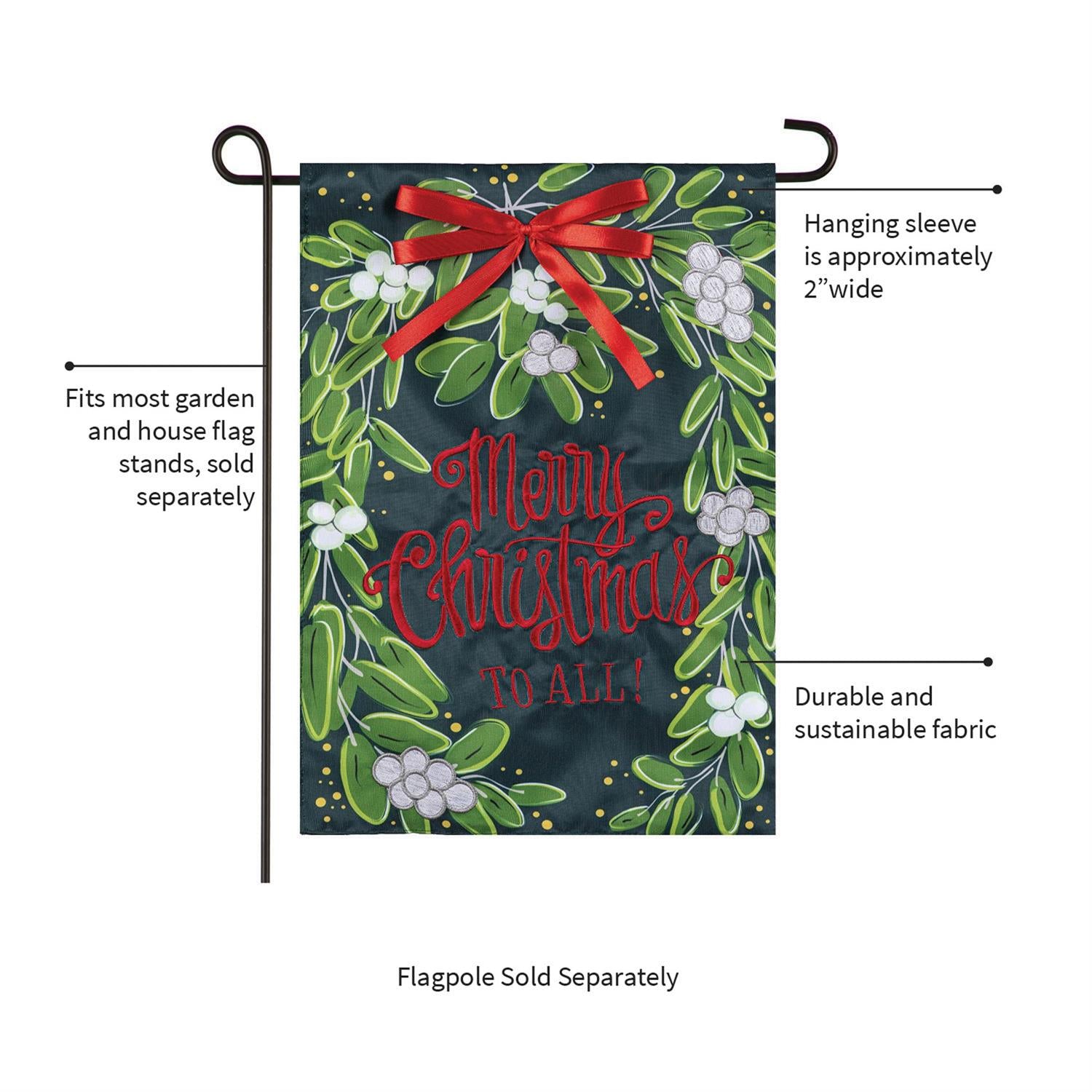 Merry Christmas Mistletoe Applique Garden Flag