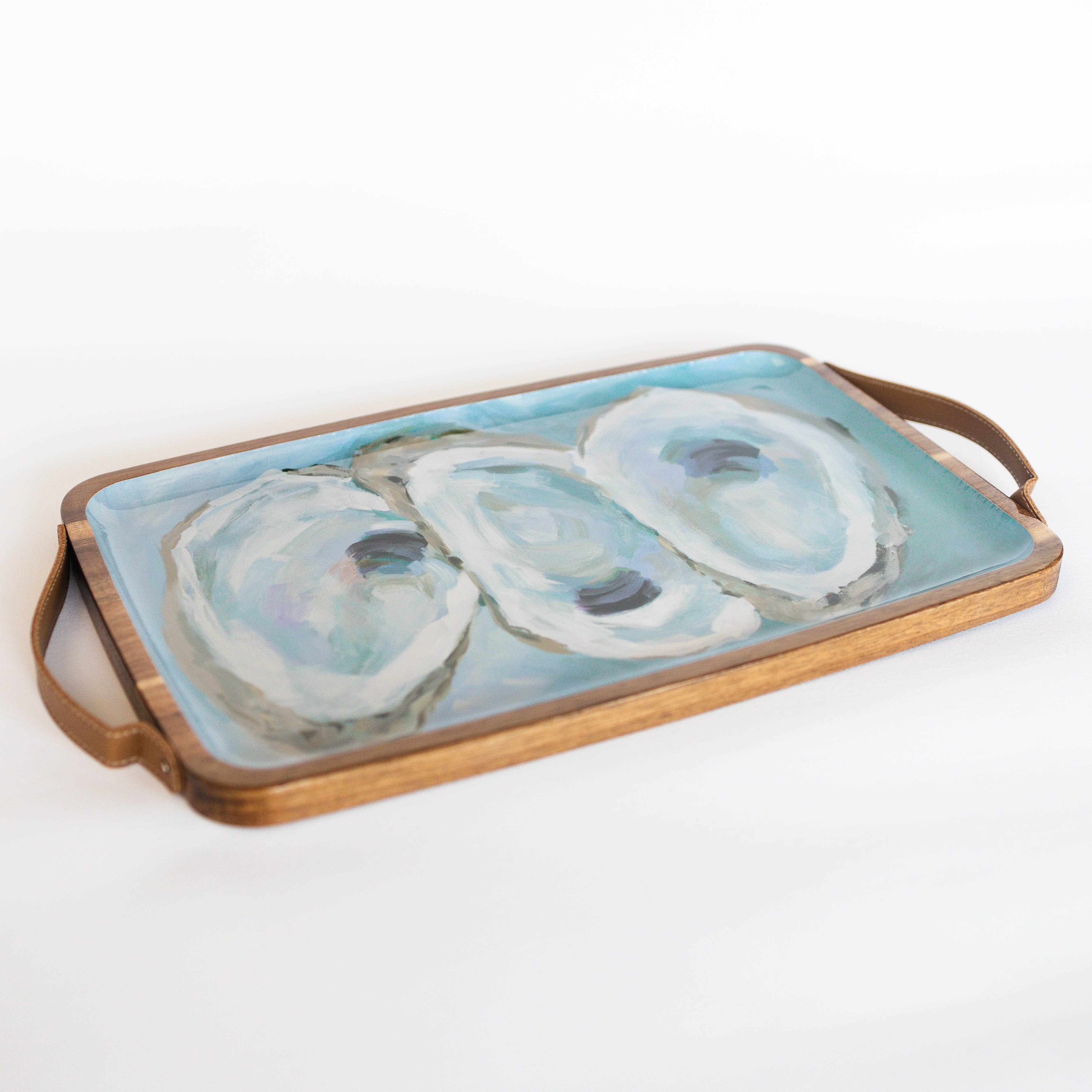 Wooden Serving Tray Rectangle Coastal Oysters by Kim Hovell Art - view 2