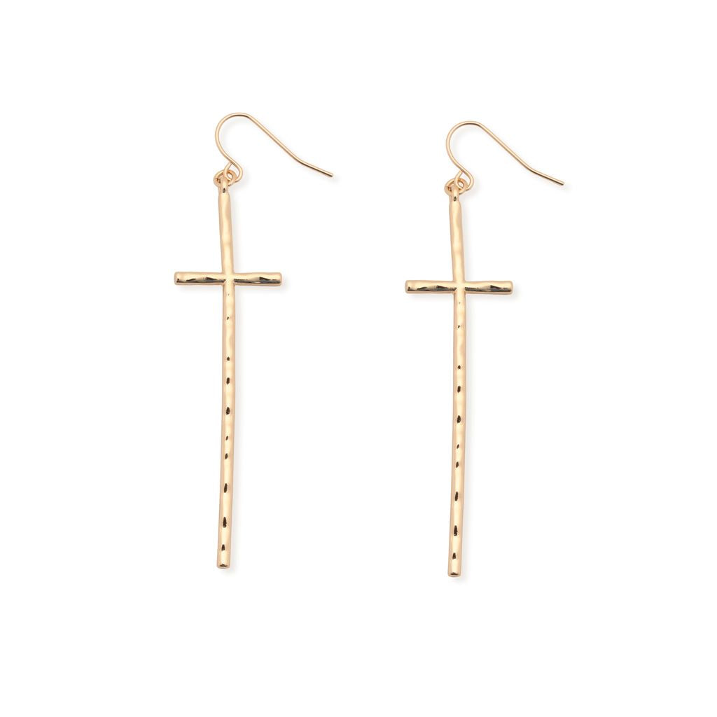 Ada - Hammered Gold  Cross Earring