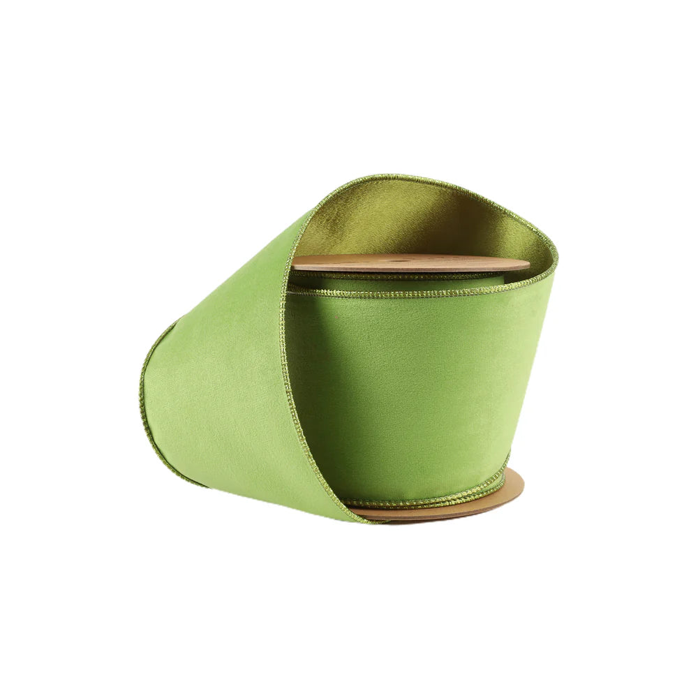 4" Reversible Classic Velvet Wired Ribbon Lime/Lime 10 Yards