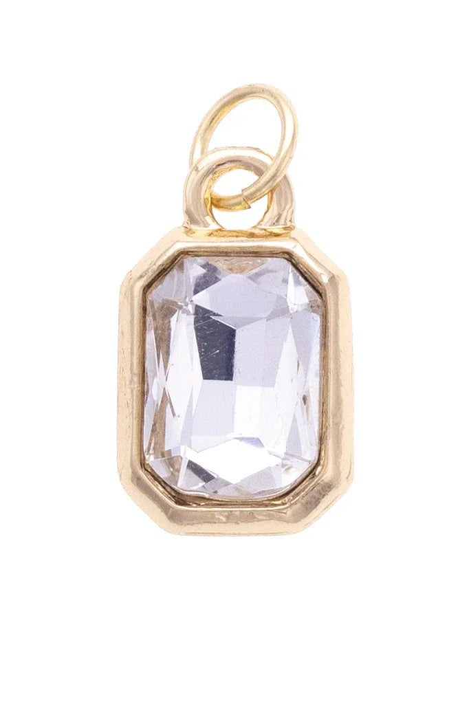 Emerald Cut Rhinestone Charm in Clear