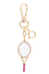 Pearl Studded Tennis Racket Bag Charm in Pink