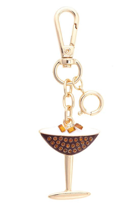 Espresso Martini Enamel Bag Charm in Brown & White