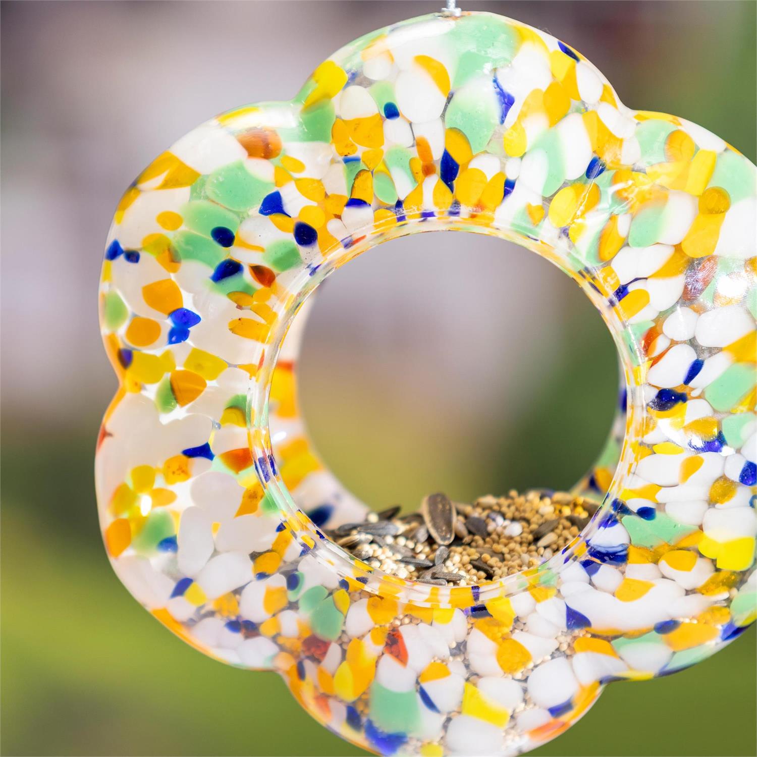 Art Glass Hanging Petal Shaped Bird Feeder