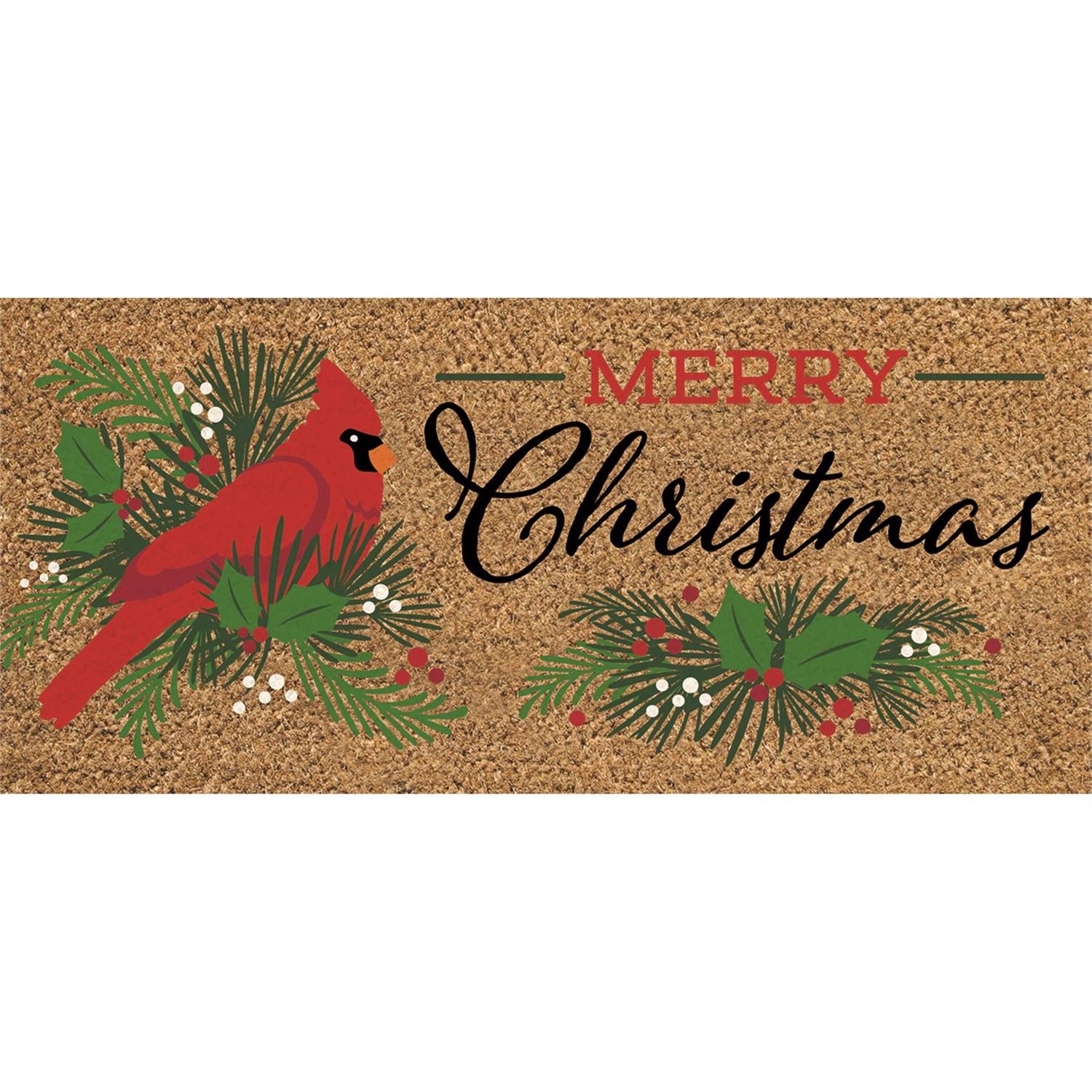 Merry Christmas Cardinal Flocked Coir