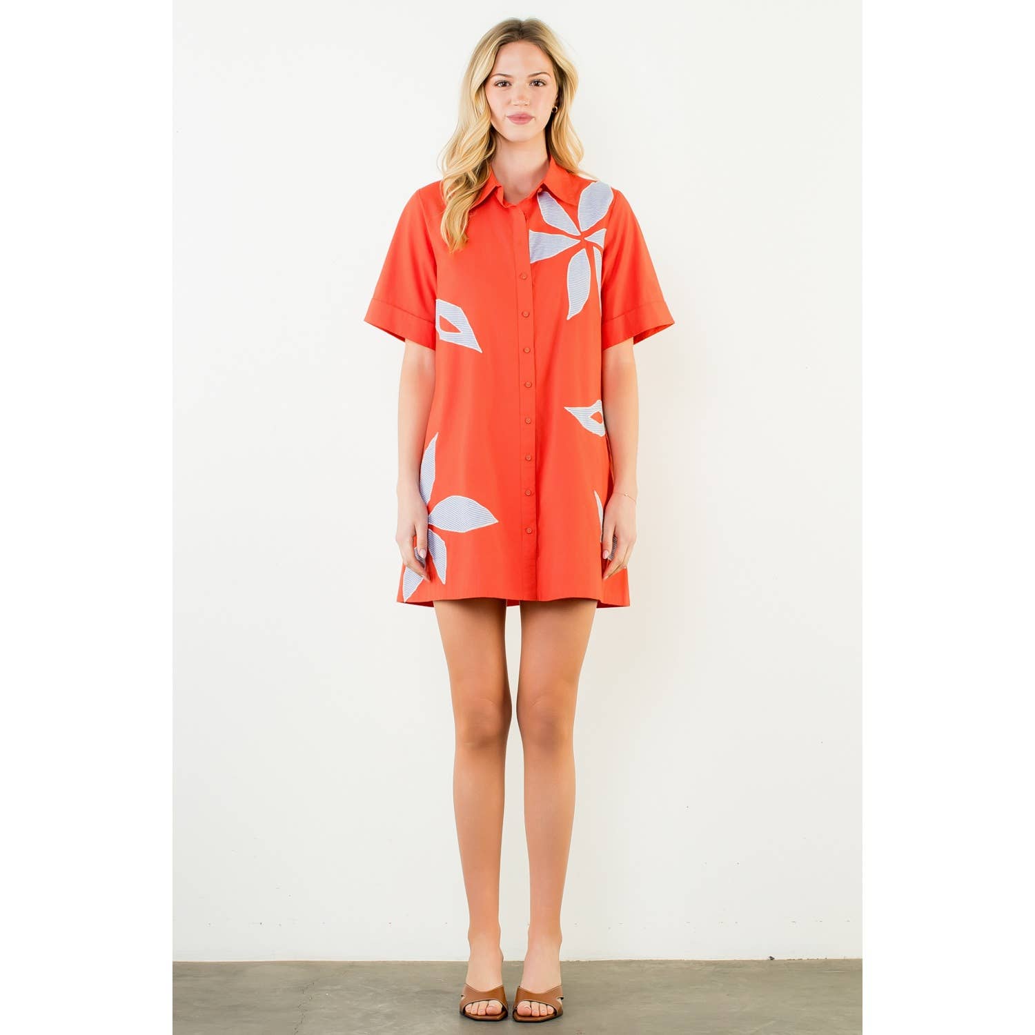 Tia Short Sleeve Floral Embroidery Dress