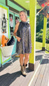 Hazel THML Cheetah Print Sleeveless Shiny Dress – Navy