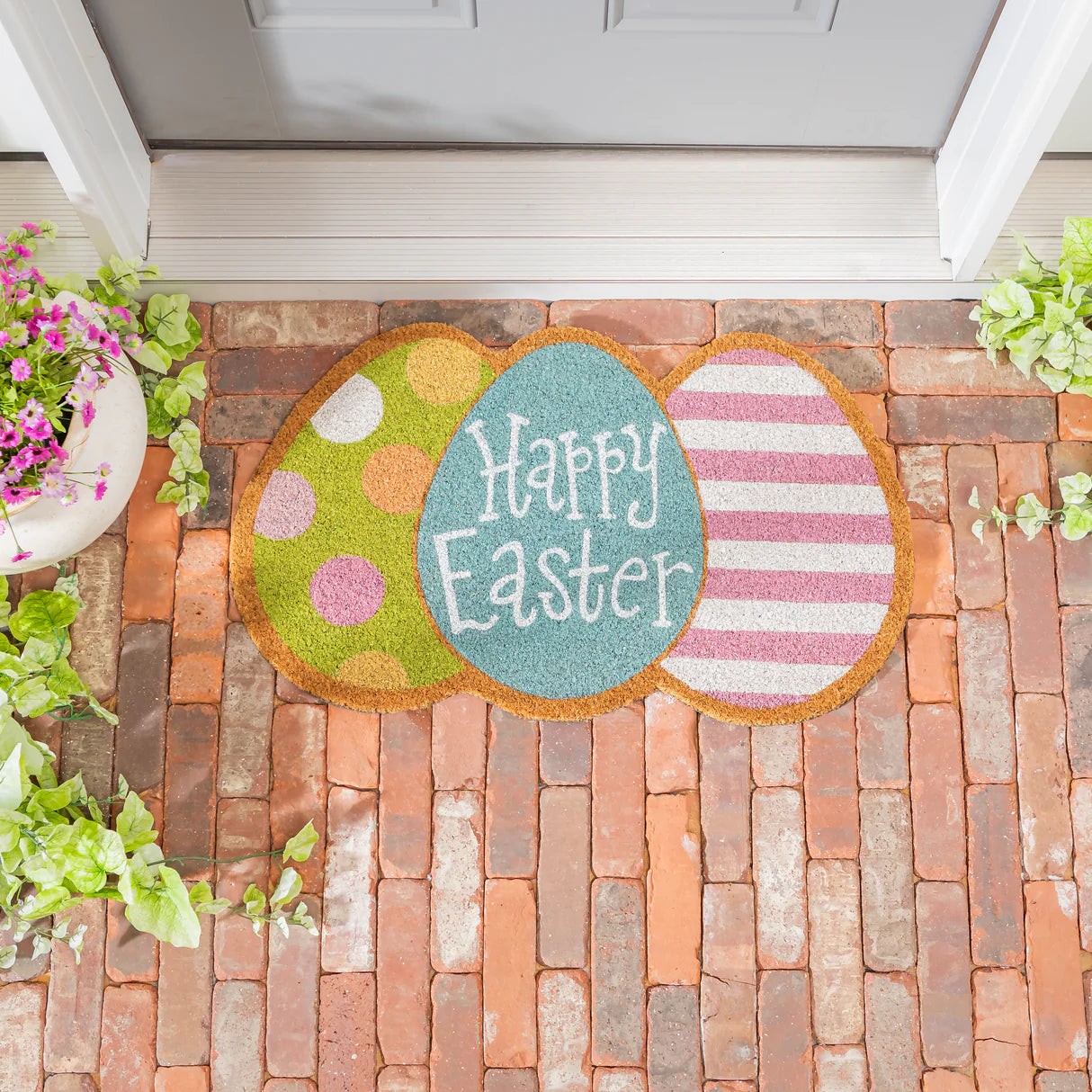 Bunny Blooms Easter Egg Shaped Coir Mat