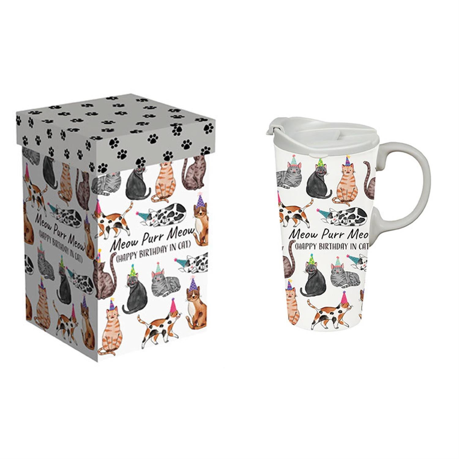 Cat Happy Birthday Ceramic Perfect Cup, 17oz, Gift Box