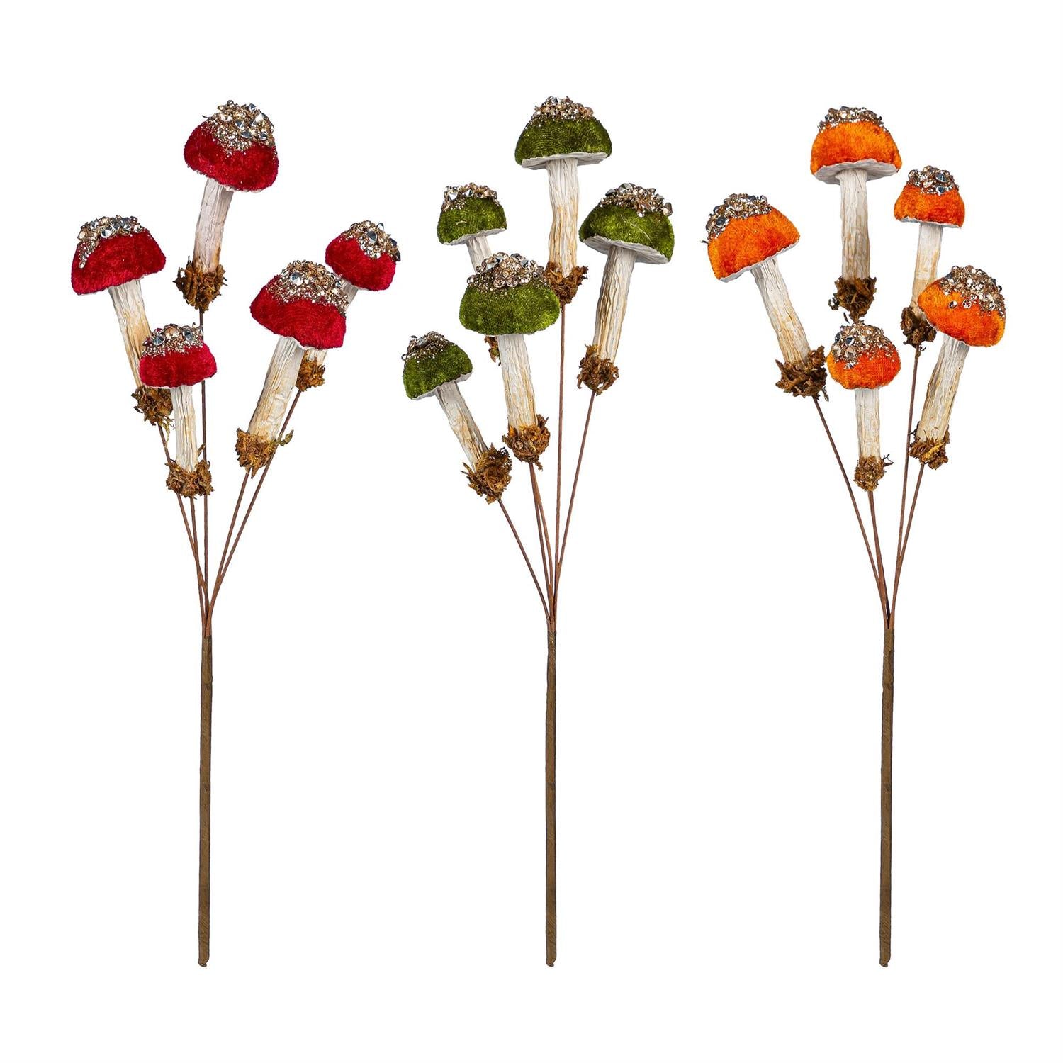 Woodland Stem Pick Mushroom with Glitter, 13"