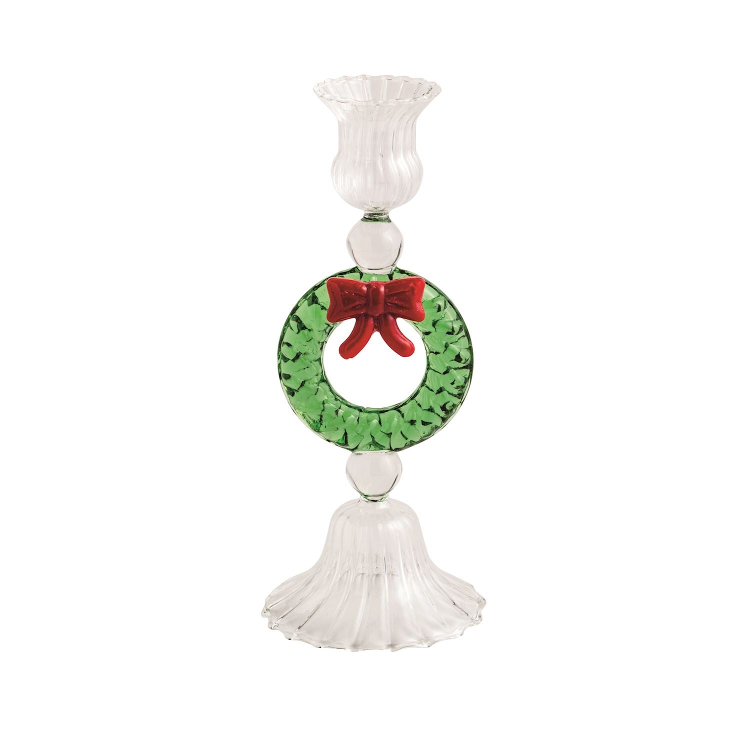 Wreath Glass Taper Holder By Mud Pie