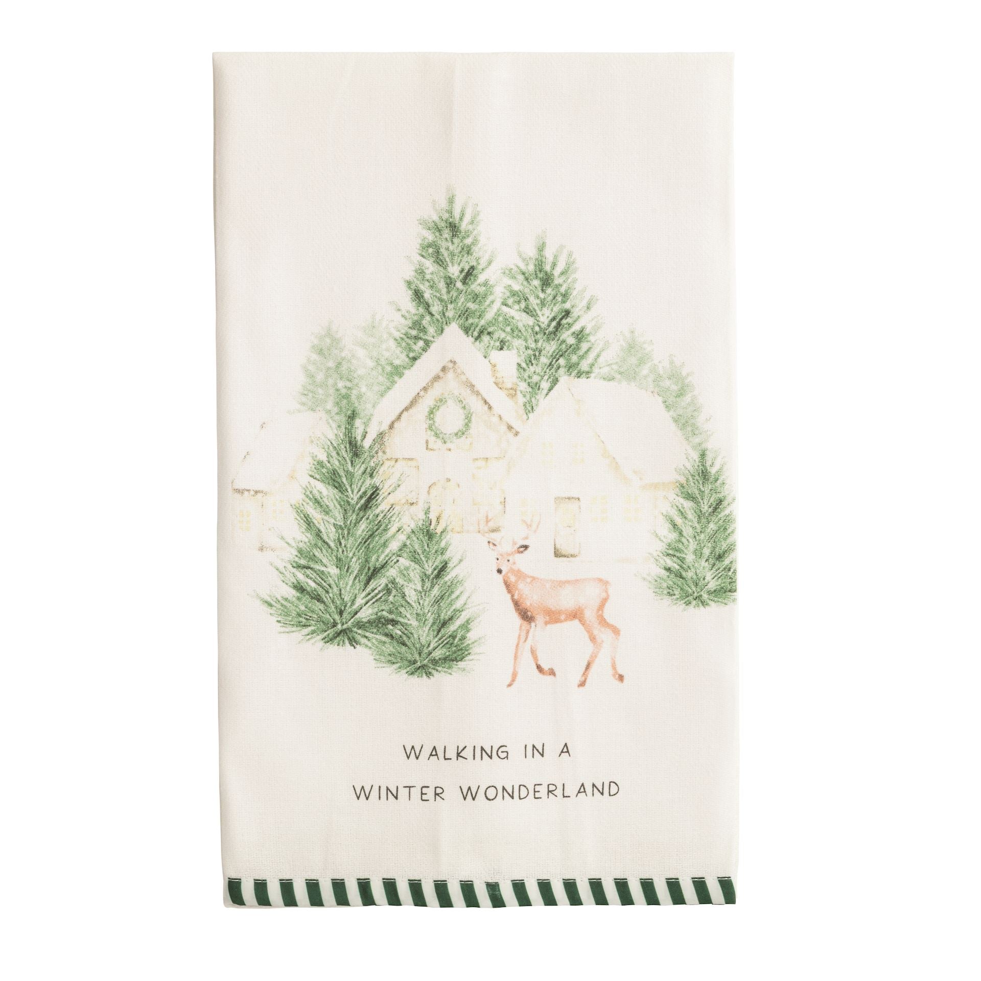 White Christmas Stripe Hem Towel by Mud Pie