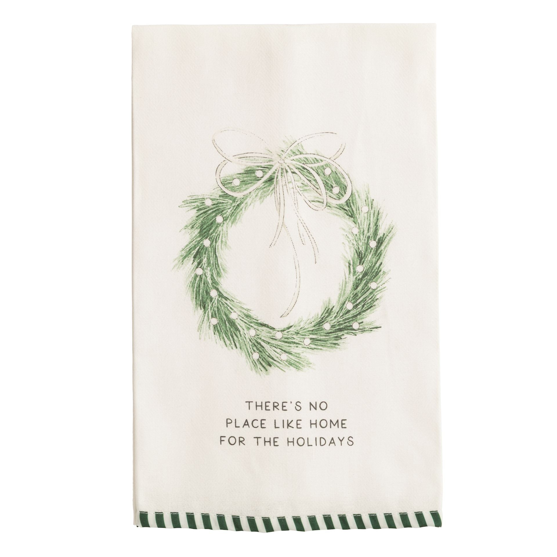 White Christmas Stripe Hem Towel by Mud Pie
