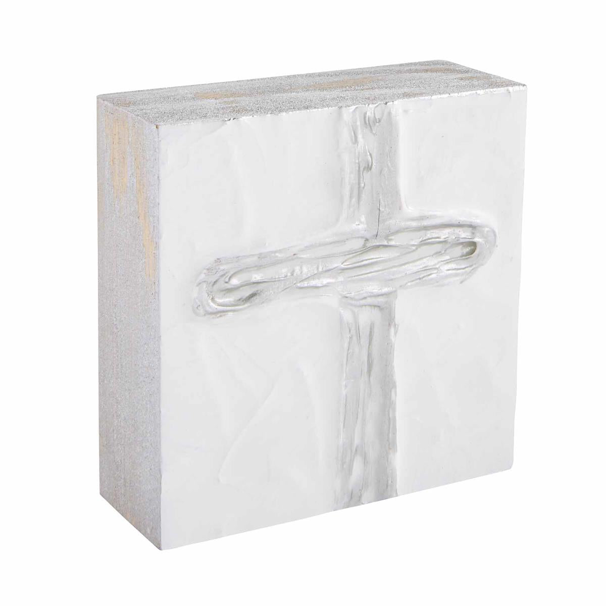 Silver Square Cross Plaque By Mud Pie