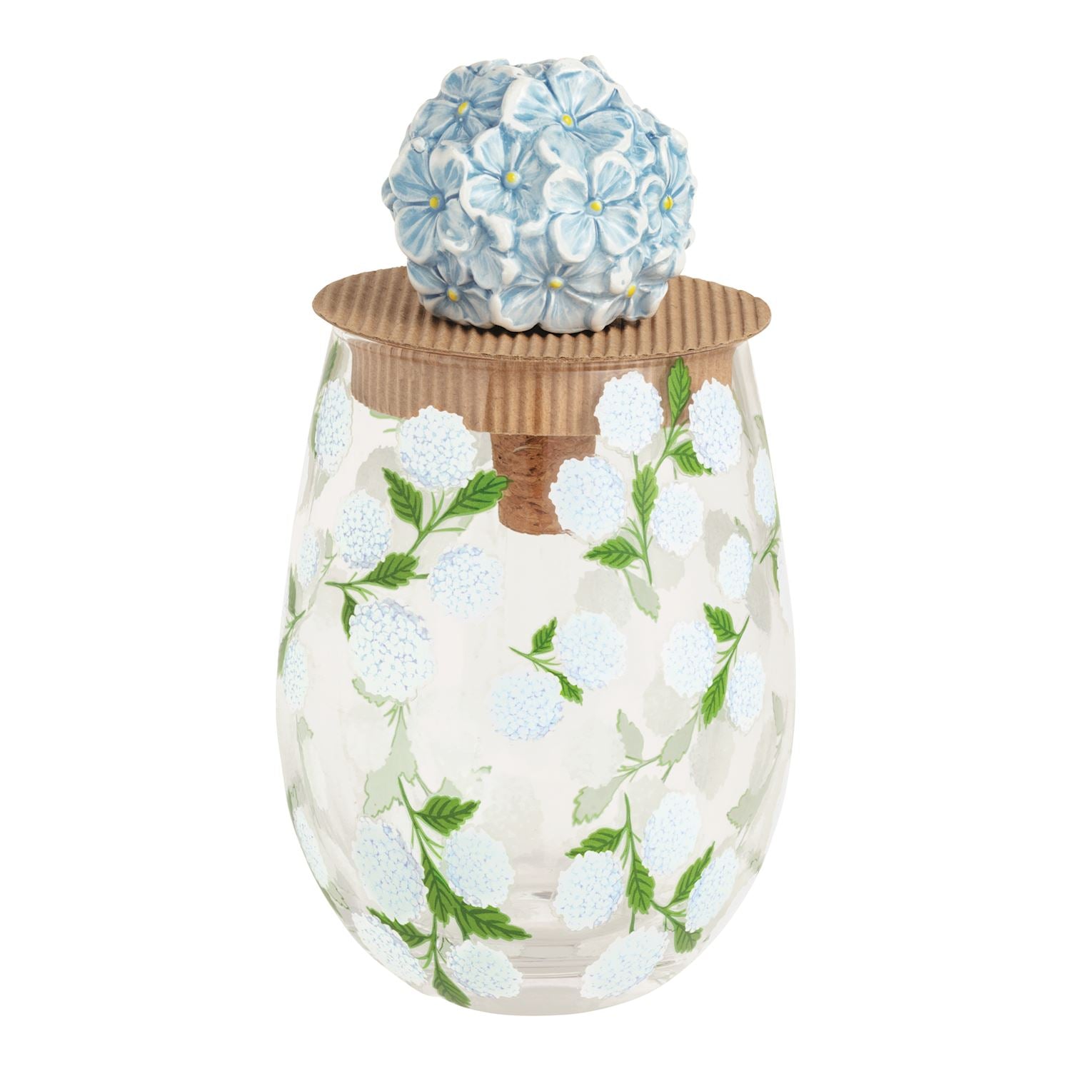 Hydrangea Wine Glass & Stopper Set by Mud Pie