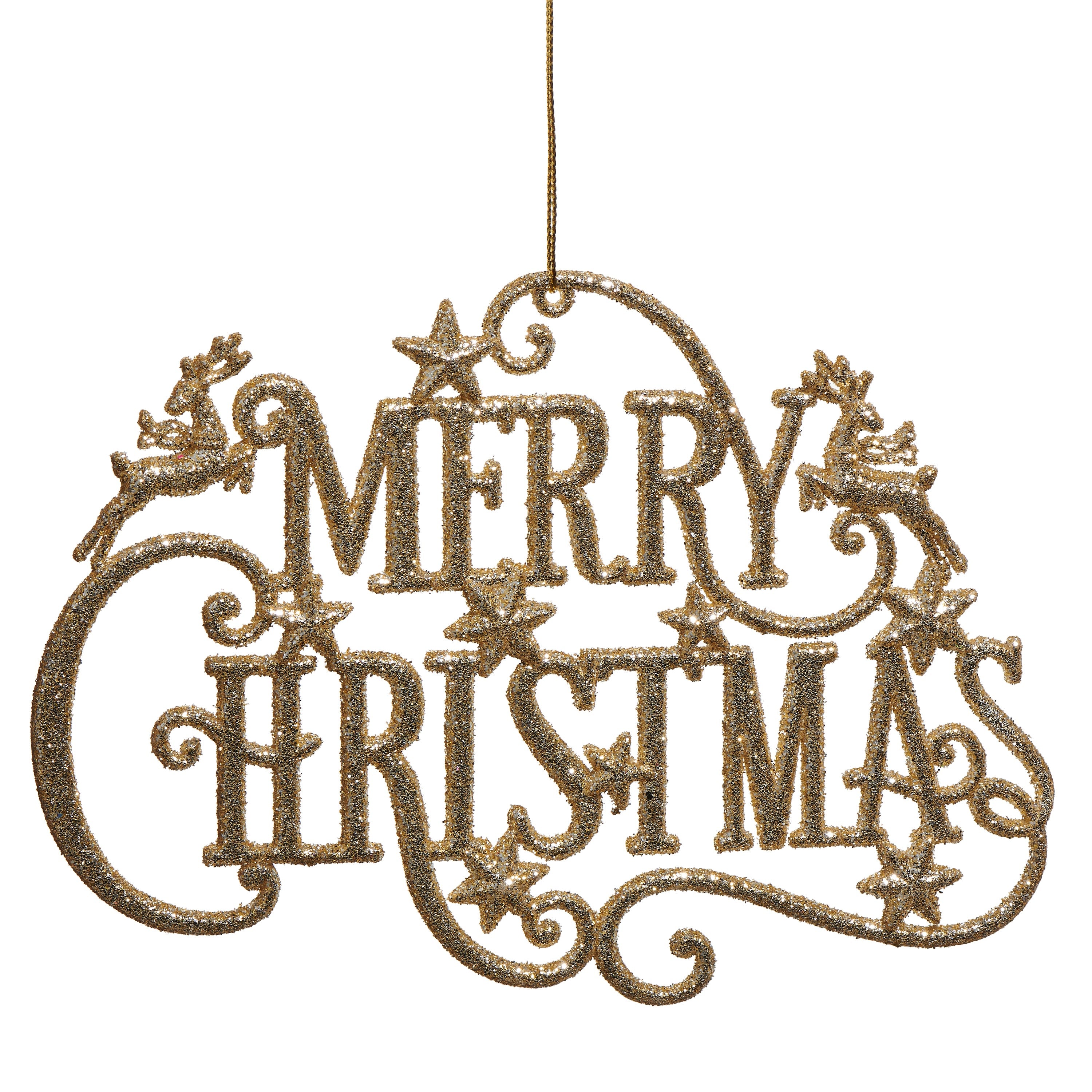 7.25 Gold Glitter Merry Christmas Ornament - A. Dodson's