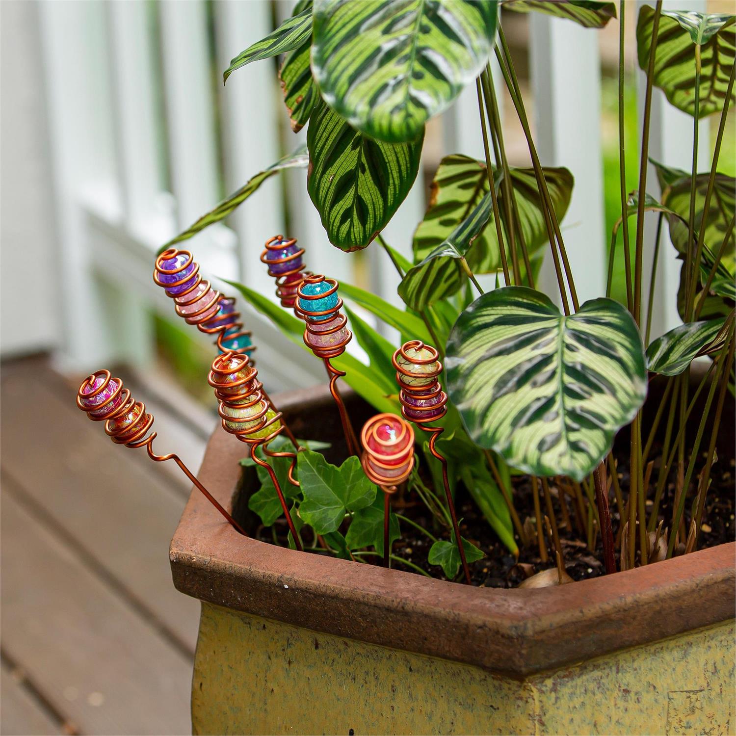 Garden Stake Copper Wire Art Glass