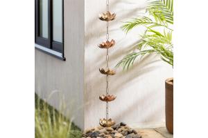 VivaStyle Rain Chain, Metal, Lotus, 72 H