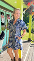 Iris THML Puff Sleeves Floral Pattern Metallic Dress – Navy