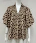 Lana Polka Dot Collared V-Neck Puff Sleeve Blouse