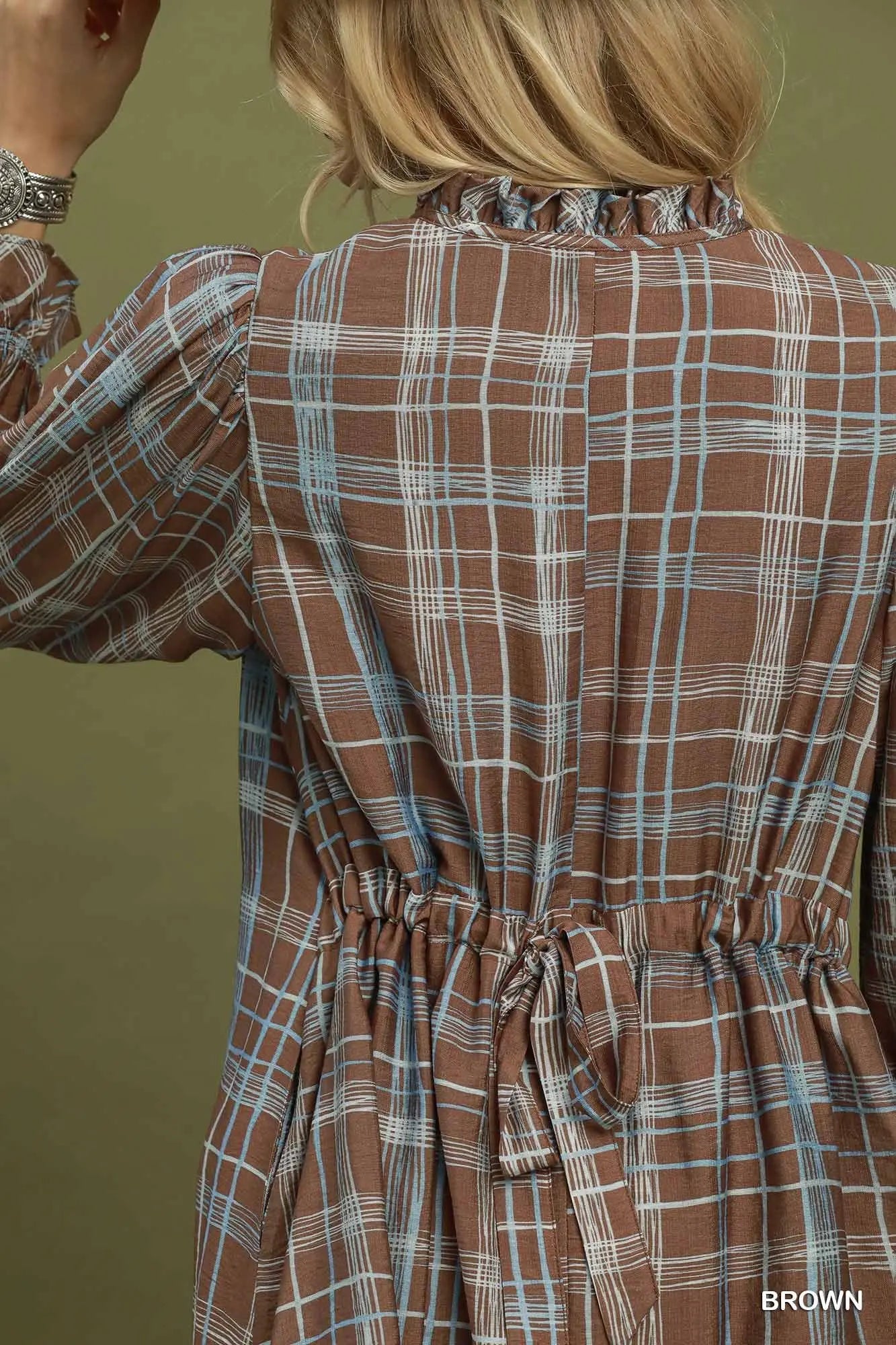 Vera Plaid Ruffle Neck Shift Dress