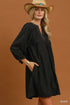 Margot Textured Split Neck Mini Dress - Black with Contrast Cuffs - view 3