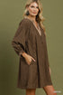 Margot Textured Split Neck Mini Dress - Mocha with Contrast Cuffs - view 3