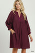 Margot Textured Split Neck Mini Dress - Plum with Contrast Cuffs