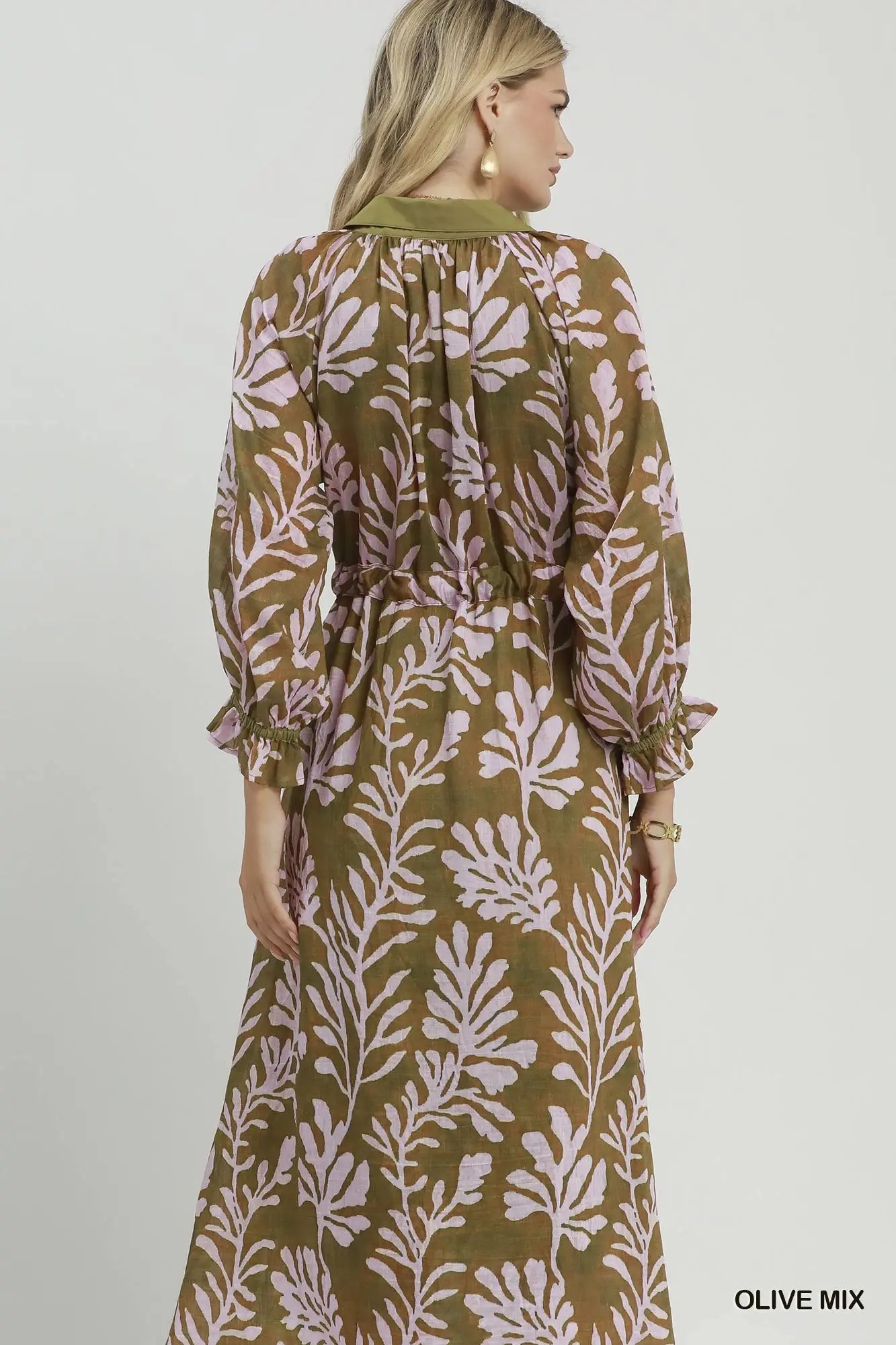 Maddie Mix Botanical Print Belted Midi Dress