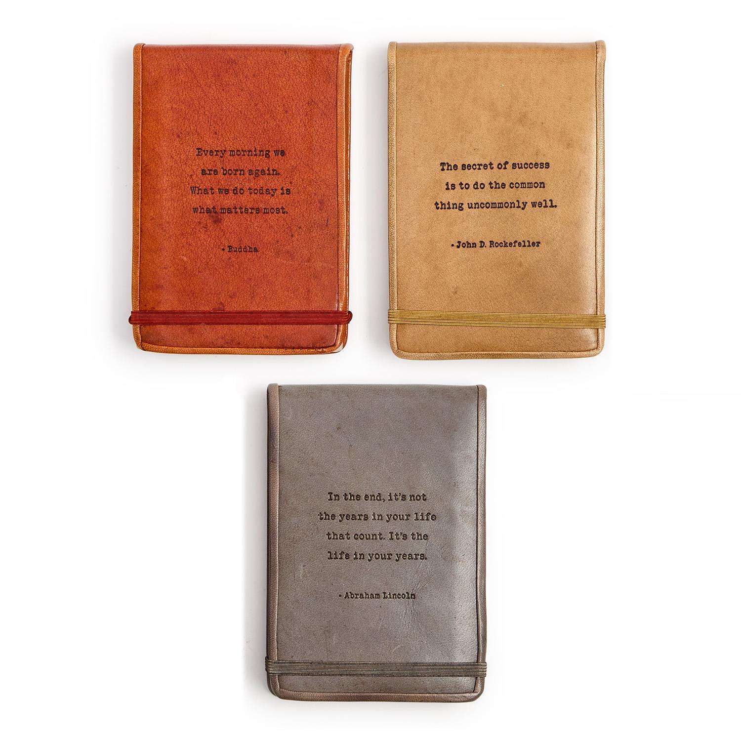 Leather Flip Notebook with Embossed Saying