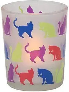 Frost Glass Cats Silhouette Votive Holder
