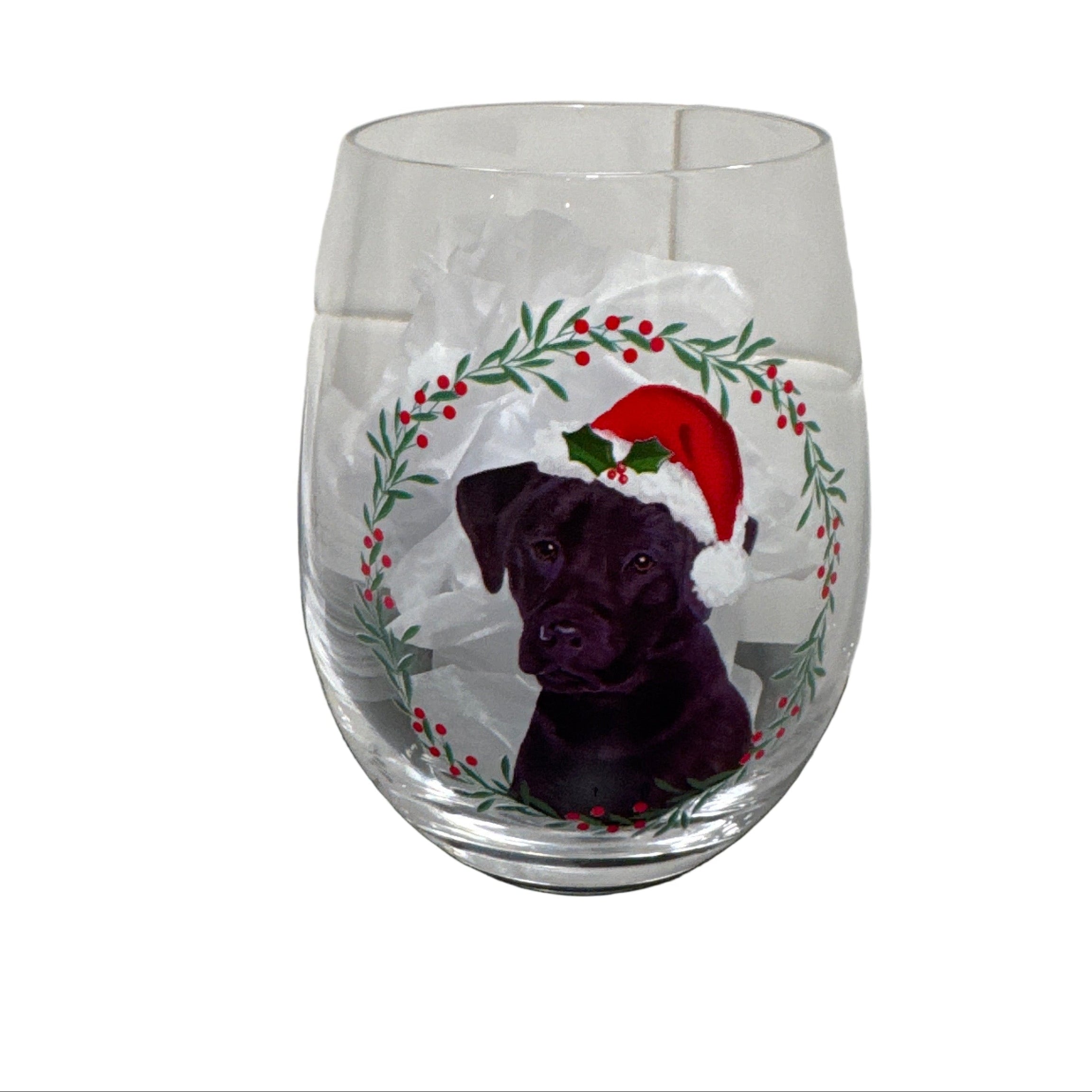 Stemless Wine Glass, Christmas Dog, 17oz, Gift Box